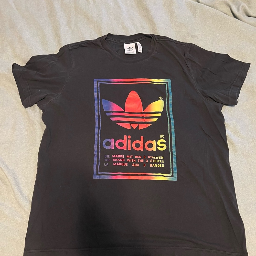 Adidas Black T-Shirt with Rainbow Logo